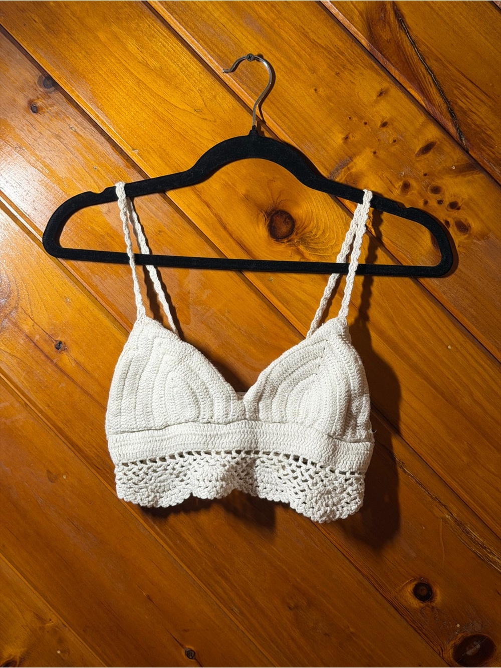 American Eagle Outfitters Cream Crochet Bralette with Scallop Hem